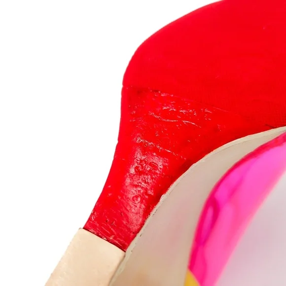 Christian Louboutin Neon Pink PVC Zip Wedge Heeled Booties EU 37